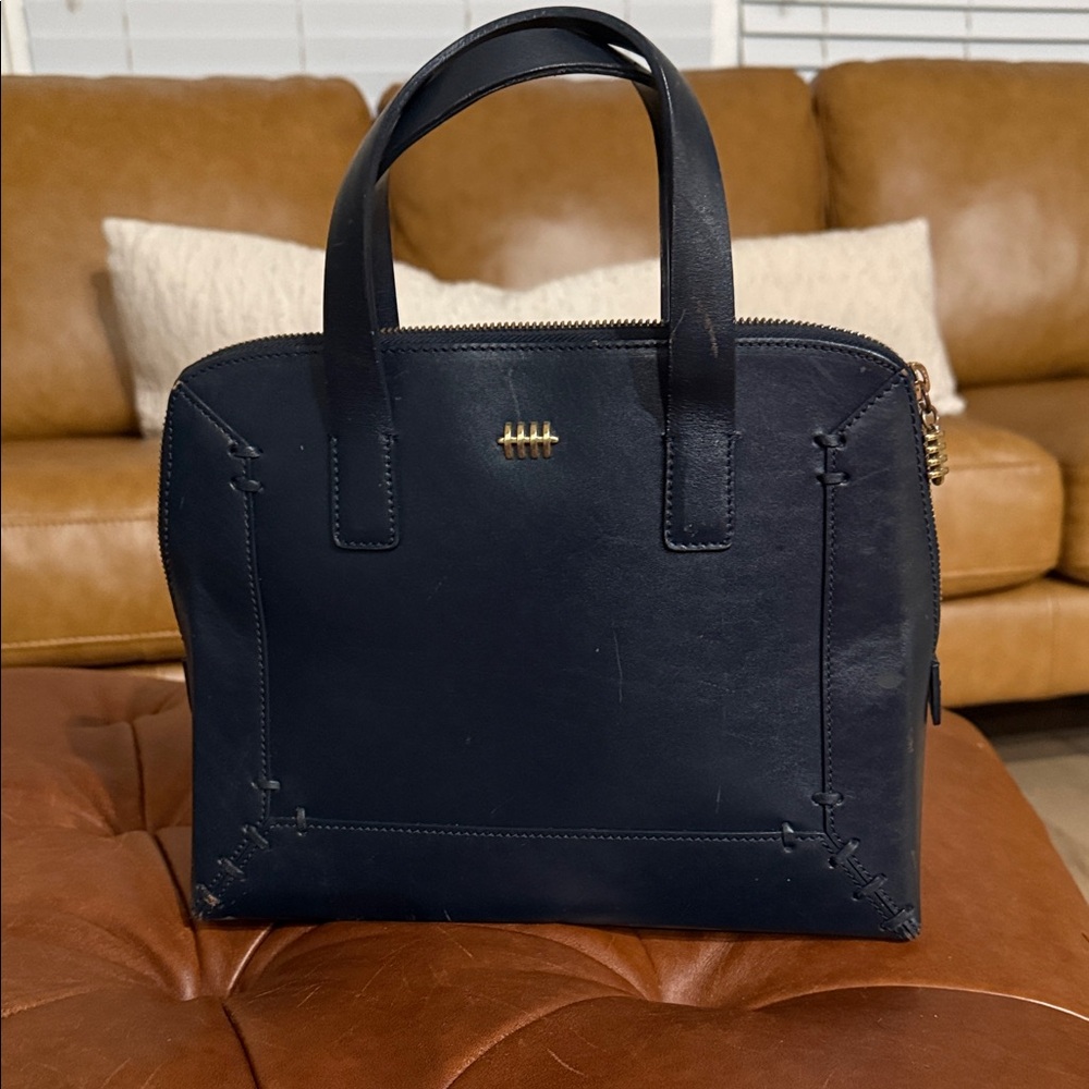 Elegant Hamilton Hodge Navy Blue Leather Handbag